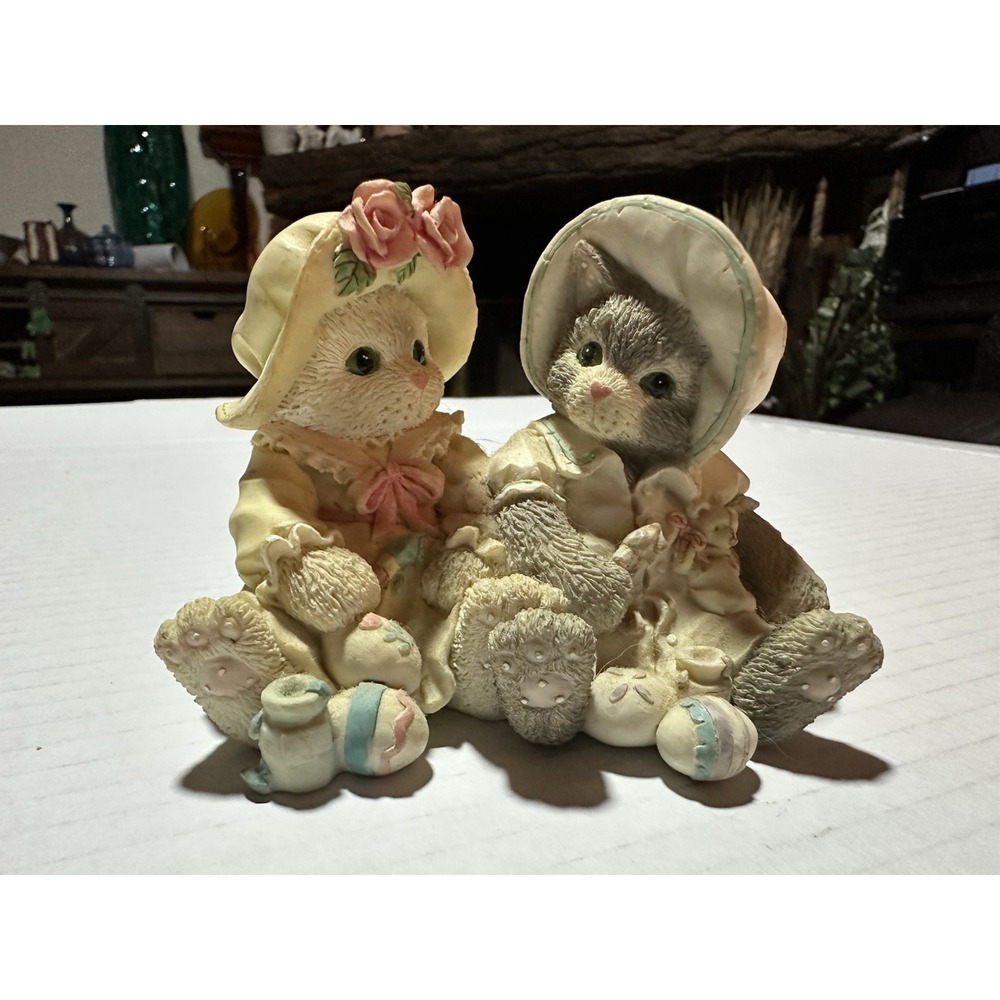 Vintage 1994 Enesco Calico Kittens You Make Life Colorful Easter Figurine